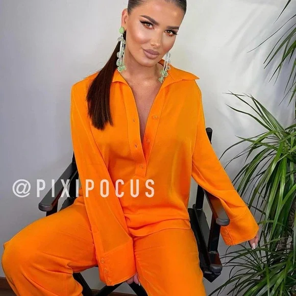 Zara | Tops | Zara Satin Overszied Shirt Flowy Orange | Poshmark